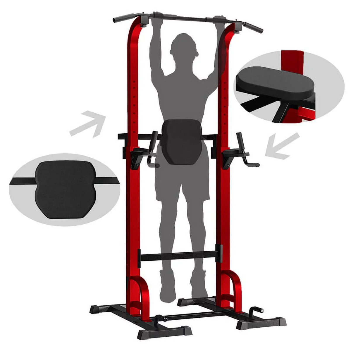 Station Stand Pull Up Bar for Gym Strength Training Workout Equipment，Red