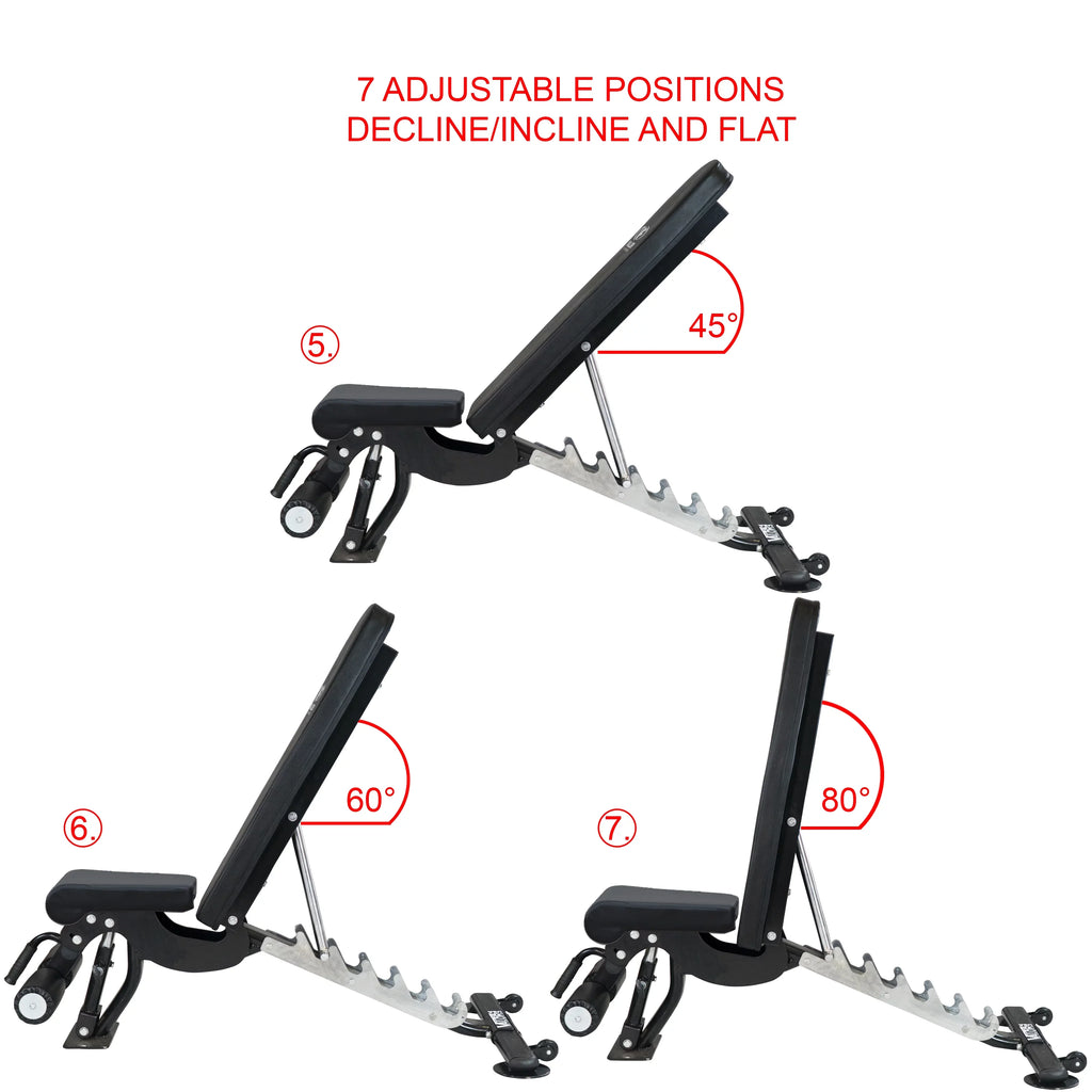 Valor Fitness Heavy Duty Adjustable Weight Bench with Nylon Wheels – 7 Positions Including Flat, Incline, and Decline Bench Press, Midnight -DD-40