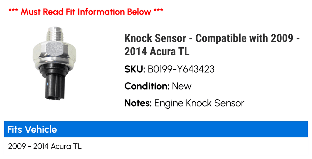 Knock Sensor - Compatible with 2009 - 2014 Acura TL 2010 2011 2012 2013