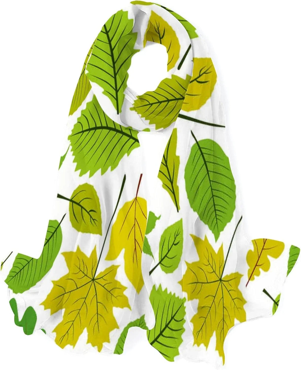 Hyjoy Beautiful Natural Leaves Long Silk Neck Scarf Lightweight Shawl Wrap Scarves for Women Girls