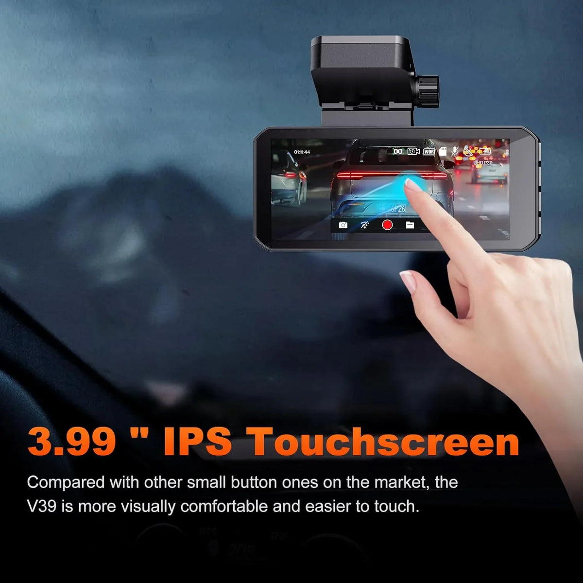 VVCAR R39 3 Channel 5K Dash Cam WiFi GPS with 64GB Card 3.99" IPS Front Inside Rear Car Dashboard Camera Recorder Parking Mode