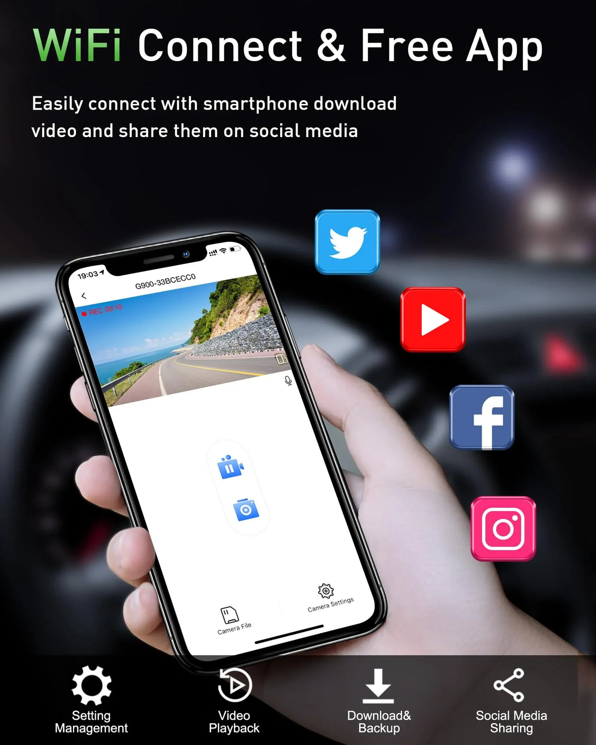Advanced 4K+1080P WiFi dual dash cam, car front and rear dash cam, Inch IPS dual dash cam, night vision, 24 hours parking mode, loop recording, 170° wide angle, 64GB SD card included