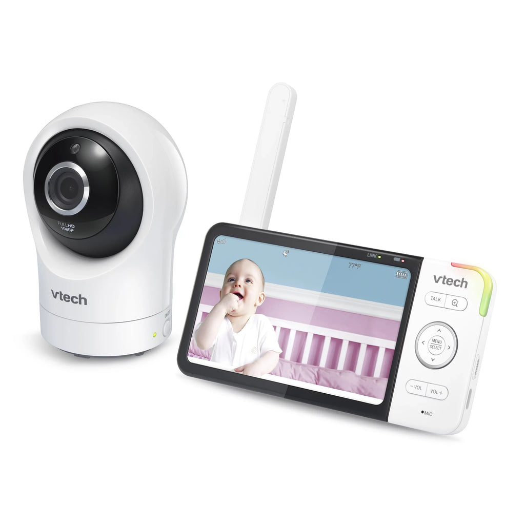 VTech Smart WiFi Video Baby Monitor with Unit High Definition Display and 1080p 360-Degree Panoramic Viewing Pan and Tilt HD Camera, RM5864HD, White