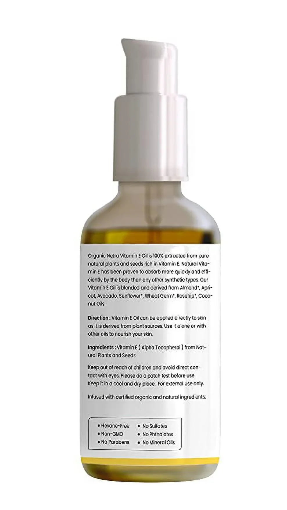 Organic Netra® Vitamin E Oil – Pure Plant-Based Face and Hair Oil for Men and Women – Ideal for Radiant, Moisturized and Youthful Looking Skin and Hair - For Stretch Marks – 30 ml
