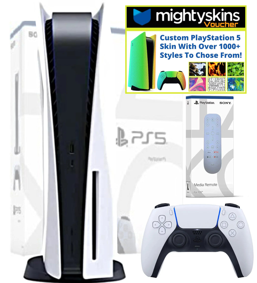 Sony PlayStation 5 Disk Console Bundle With PS5 Media Remote & MightySkins Custom PS5 Skin Voucher Limited Edition Bundle