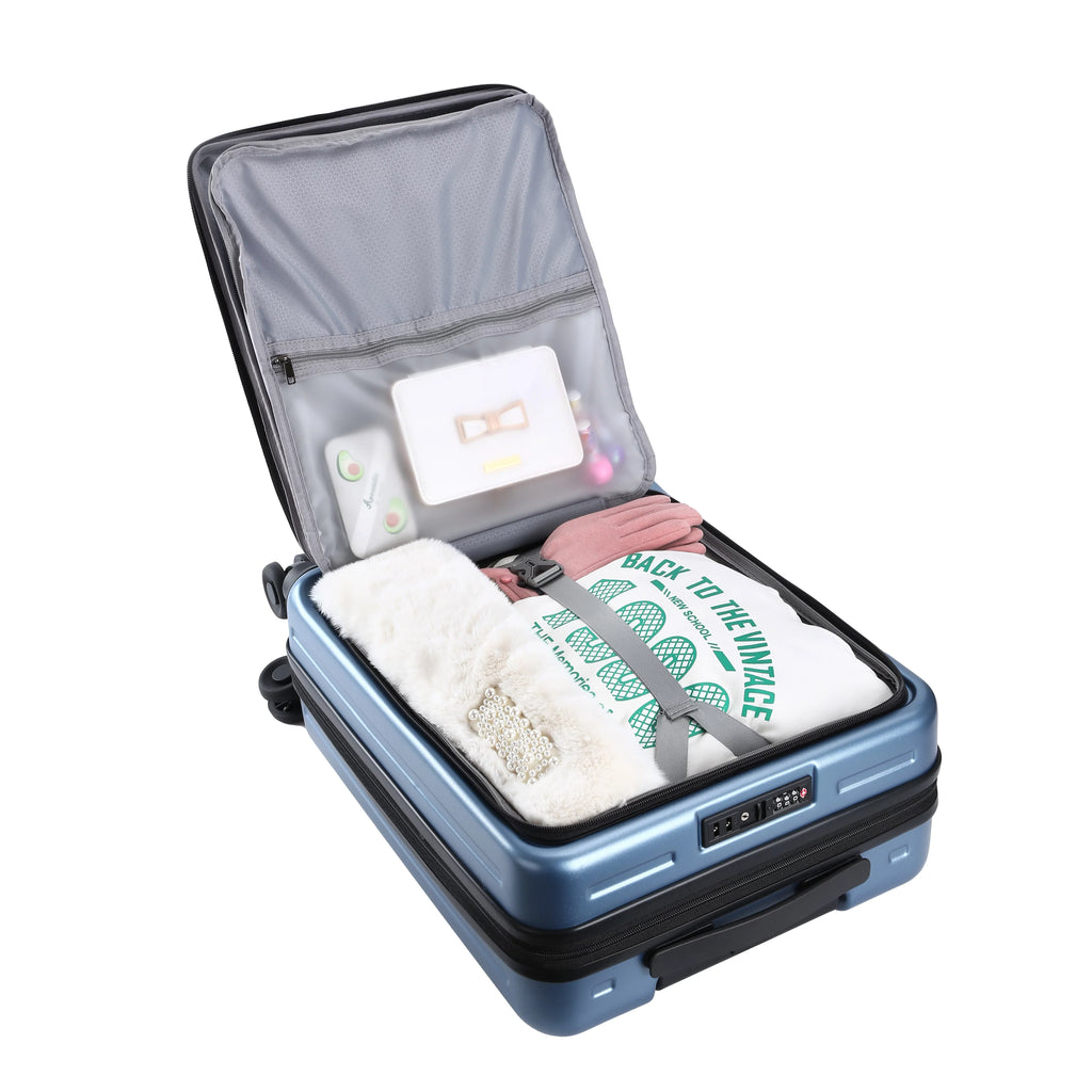 2 Piece 20/24 Luggage Set, Only 20 with Front Laptop Pocket & Expandle, Lightweight ABS+PC Hardshell Suitcase with TSA Lock & Spinner Wheels, 20 Unit 37~41L + 24 Inch 65L, Ice Blue