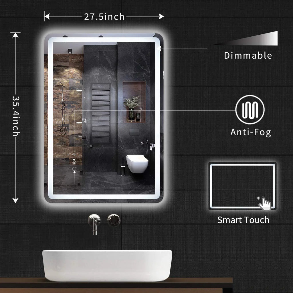Simple Deluxe 36 x 28 Centimeter Large Wall Anti-Fog Dimmable LED Bathroom Vanity Makeup Mirror with White/Warm Light(Horizontal/Vertical), Transparent