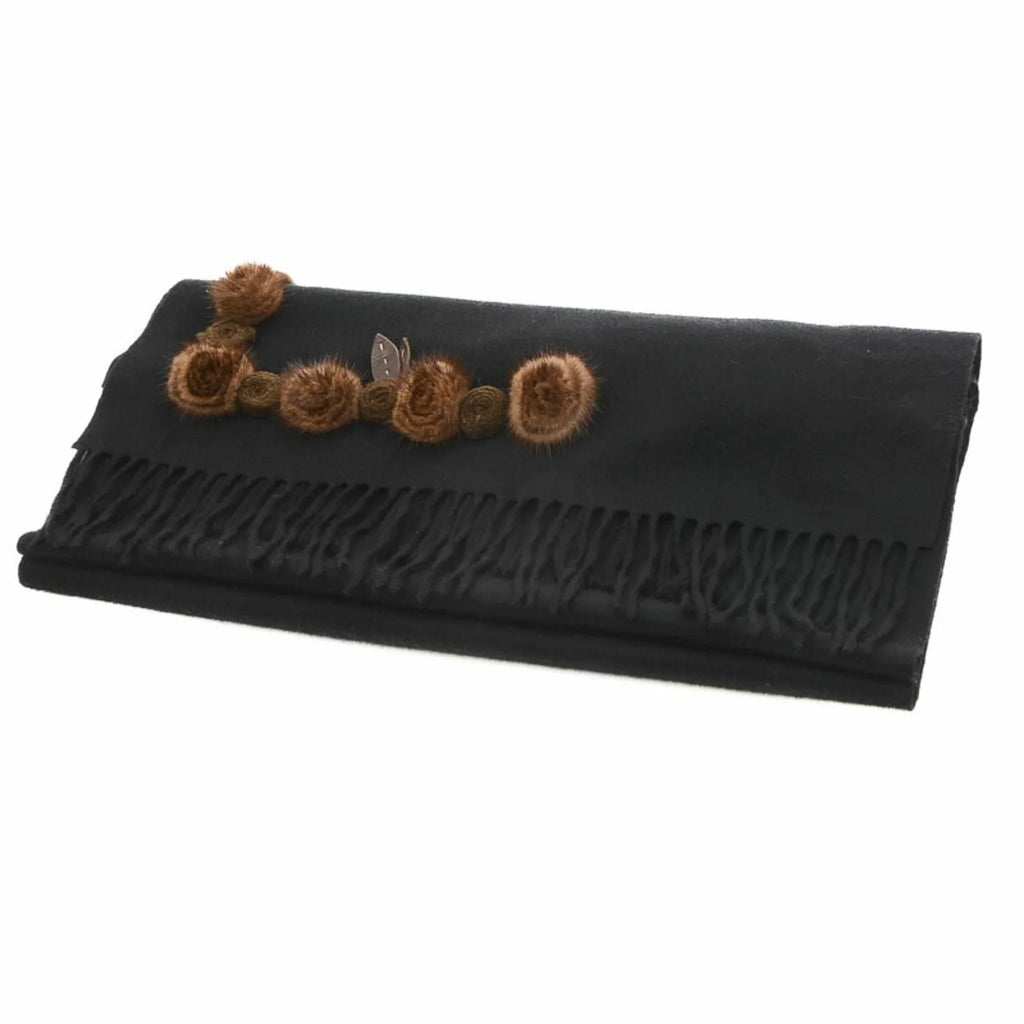 Pre-Owned Fendi Stole Scarf Flower Motif Midnight 100% Cashmere (Good)