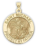 Saint Michael - Protect My Father - Religious Medal - 2/3 Unit Size of Dime, Solid 14K Yellow Gold