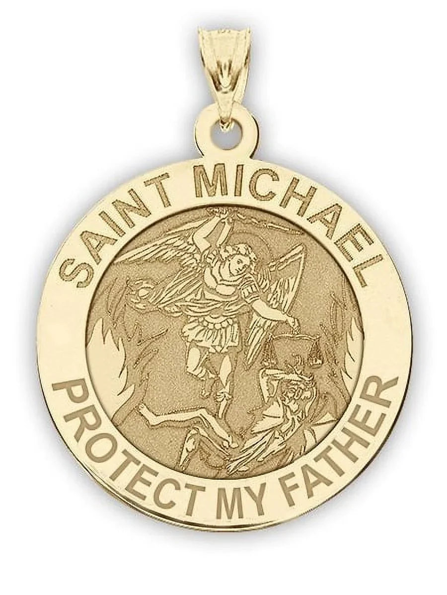 Saint Michael - Protect My Father - Religious Medal - 2/3 Unit Size of Dime, Solid 14K Yellow Gold