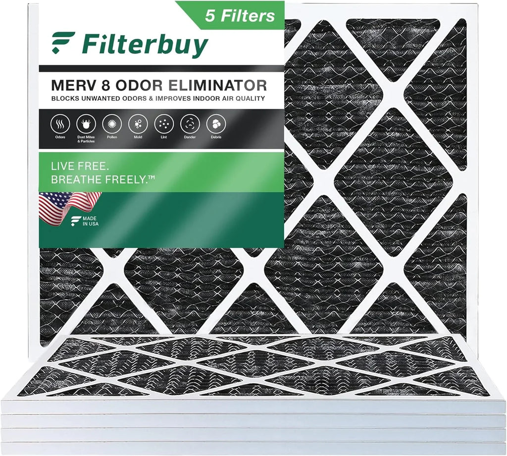 Filterbuy 24x30x1 MERV 8 Odor Eliminator Pleated HVAC AC Furnace Air Filters with Activated Carbon (5-Pack)