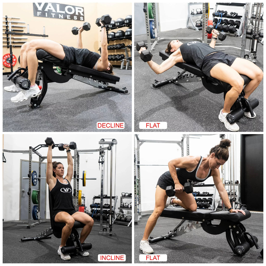 Valor Fitness Heavy Duty Adjustable Weight Bench with Nylon Wheels – 7 Positions Including Flat, Incline, and Decline Bench Press, Midnight -DD-40