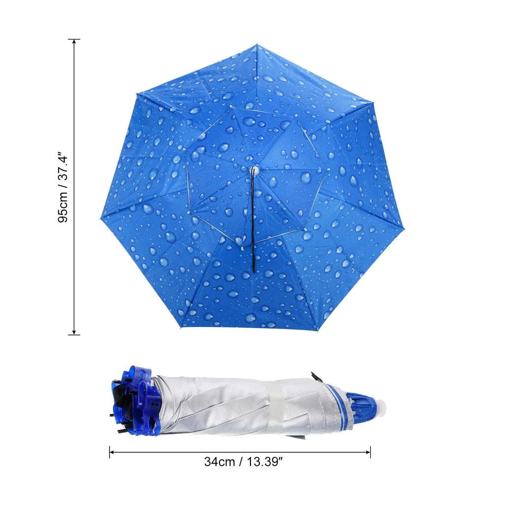 Uxcell OD 37.4" Umbrella Hat, Oxford Fabric Folding Double Layer Sun Rain Cap with Head Strip, Blue