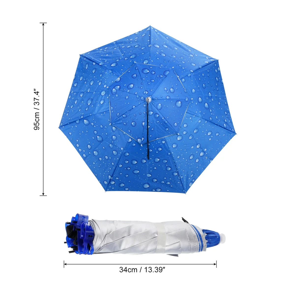 Uxcell OD 37.4" Umbrella Hat, Oxford Fabric Folding Double Layer Sun Rain Cap with Head Strip, Blue