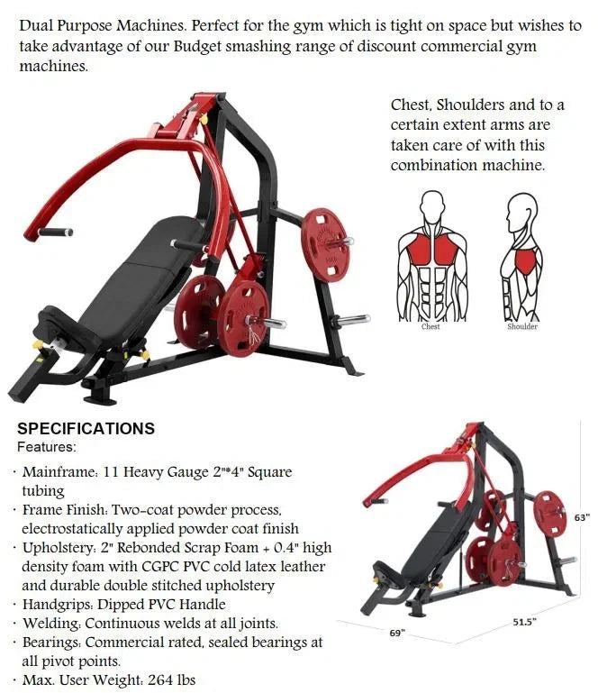 Chest Shoulder Incline Bench Press - Plate Loaded (Commercial Gym Quality) by SteelFlex