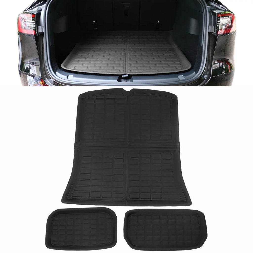 Ikon Motorsports Trunk Mats Cargo Liner Compatible with 2020-2023 Tesla Model Y, Onyx TPE 3D Molded Waterproof Anti-Slip Frunk Trunk Under Cargo Storage Liner Mat Interior Accessories 3PCS
