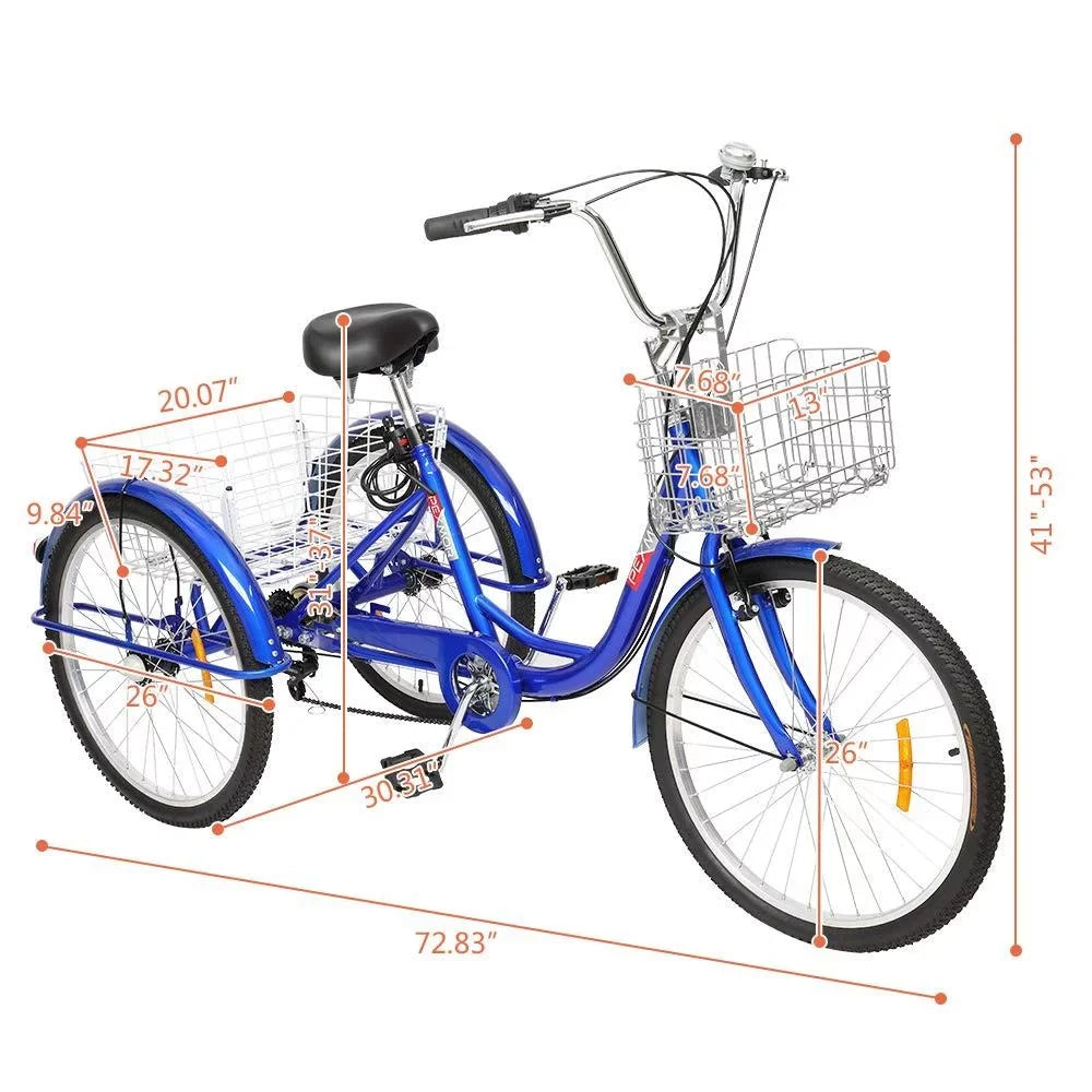 SalonMore Adult Tricycle Unit Wheel Men's Women's Bike, Blue