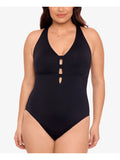 LAUREN RALPH LAUREN Women's Dark Tummy Control Non-Removable Cups Cutout Scoop Neck One Piece Swimsuit 22W