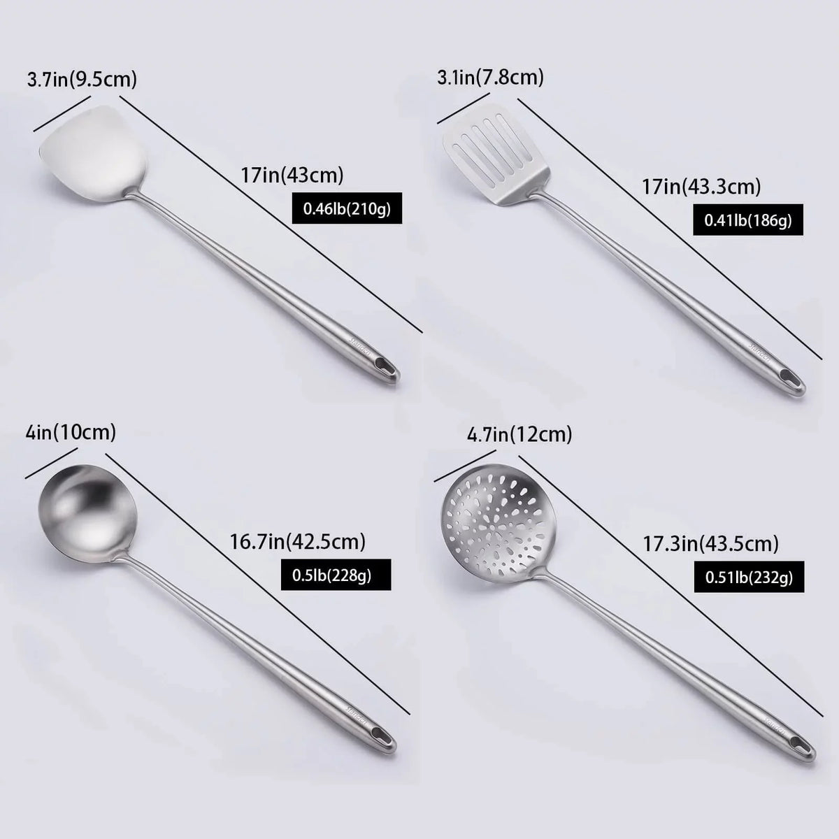 Stiwee 2024 Newest Sale Cooking Equipment Cooker Unit Wok Spatula And Ladle Skimmer Spoon Slotted Spatula 304 Stainless Steel Kitchen Utensils Set 4Pieces All Metal Extra Long Handle Cooking Tools