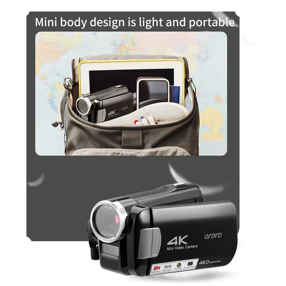 AC2 4K Digital Video Camcorder DV Recorder 48MP 30X Digital Zoom IR Night Vision 3.0 Inch IPS Touchscreen with Battery Remote Control Carry Bag