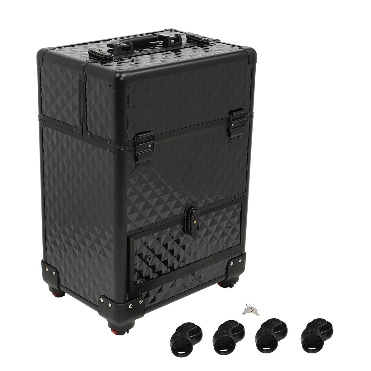 Aiqidi Rolling Makeup Train Case Wheeled Manicure Storage Case Trunk Nail Organizer Luggage Cart Salon Cosmetic Trolley Box Charcoal