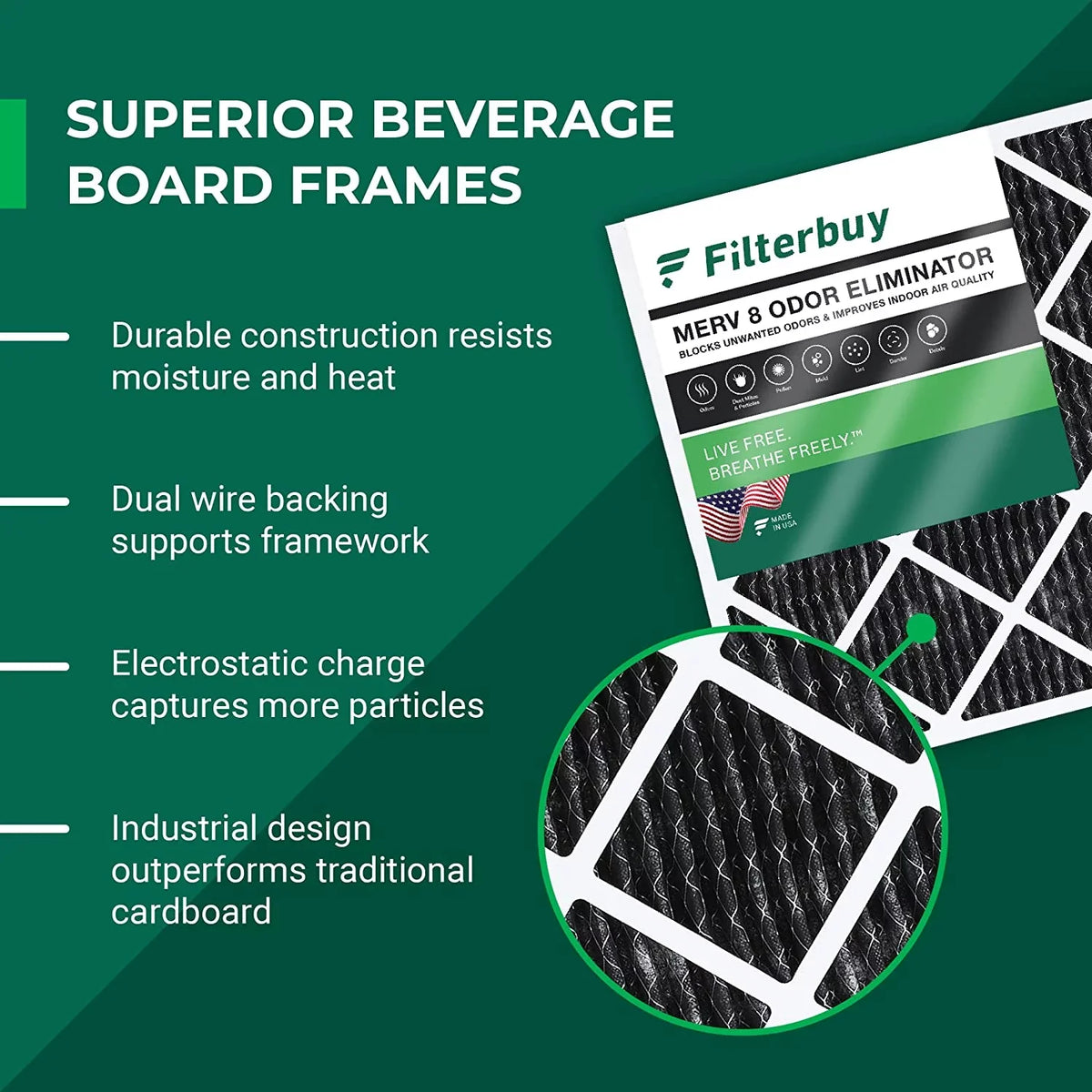 Filterbuy 17x25x1 MERV 8 Odor Eliminator Pleated HVAC AC Furnace Air Filters with Activated Carbon (2-Pack)