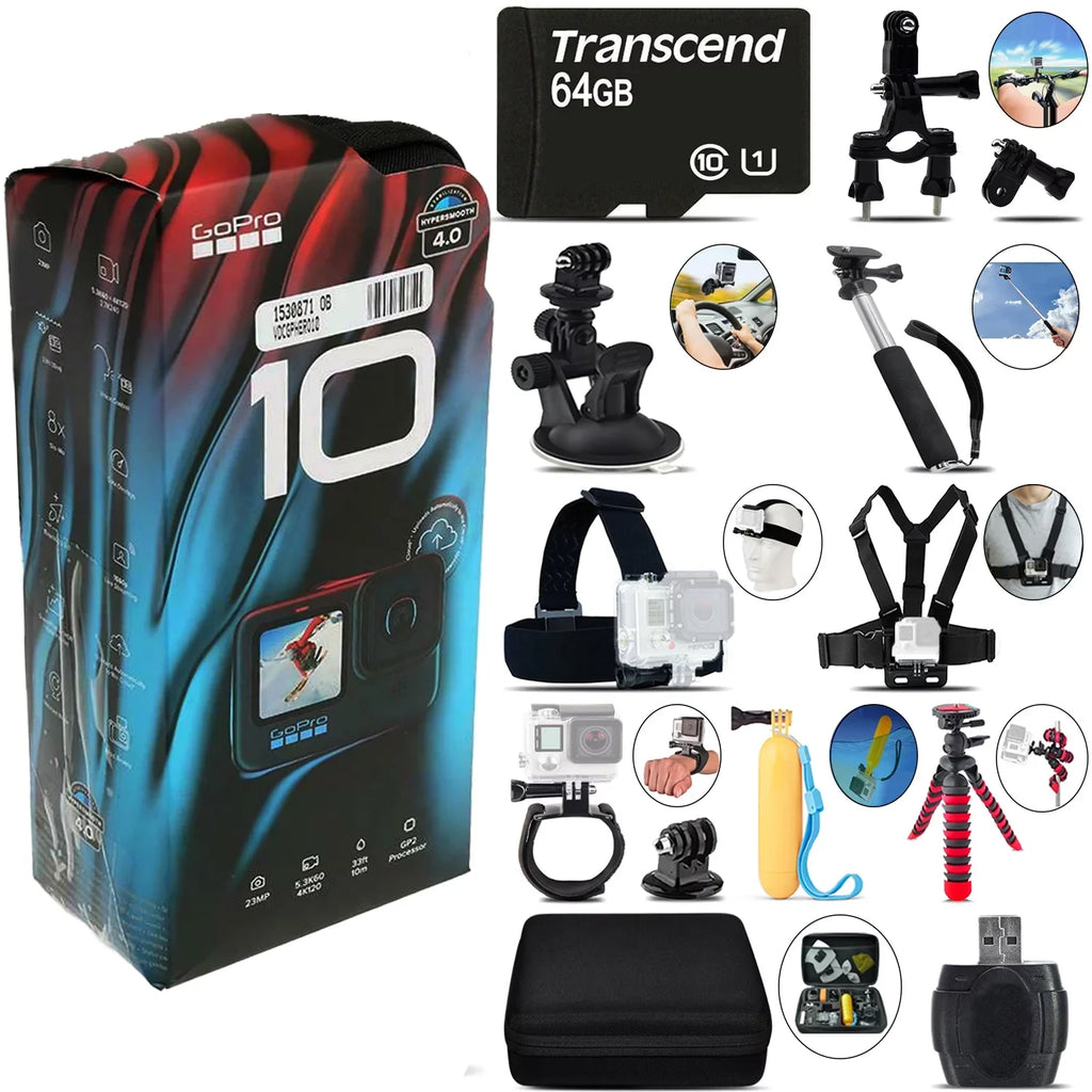 GoPro HERO10 Onyx 4K30 Ultra HD, 23MP, Wi-Fi Waterproof Action Camera -64GB Kit