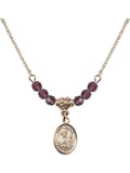Inch Hamilton Gold Plated Necklace with 4mm Purple February Birth Month Stone Beads and Saint Kieran Charm