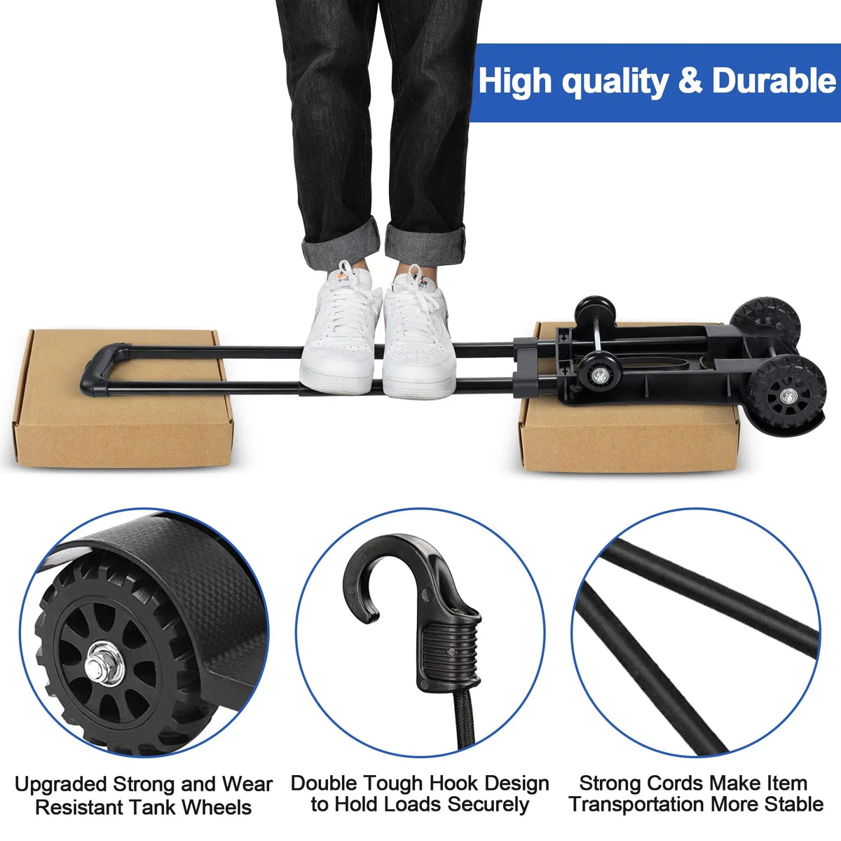 siisll Big Capacity Heavy Duty Folding Hand Truck Luggage Cart for Moving Lightweight Utility Cart for Luggage Folding Cart with Wheels Collapsible Platform Cart for Home, Office and Travel Use. Charcoal