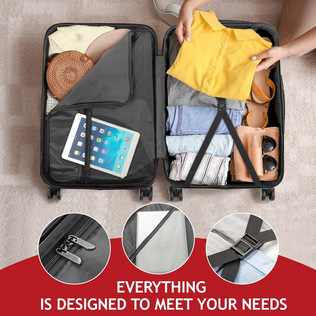Business - Red (20/24/28) Luggage Set of 3 Hardside Carry on Suitcase Sets with Spinner Wheels & TSA lock, Portable Lightweight ABS Luggages for Travel