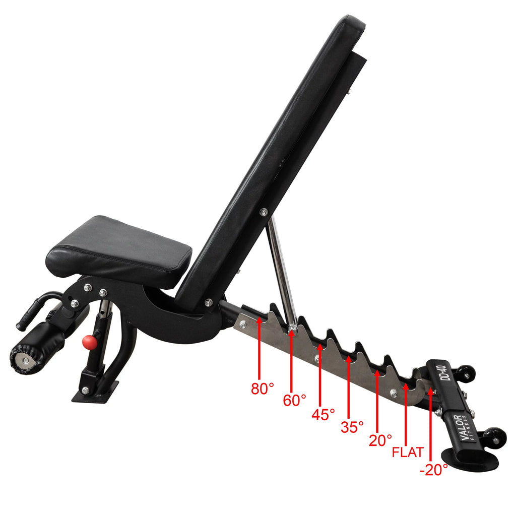 Valor Fitness Heavy Duty Adjustable Weight Bench with Nylon Wheels – 7 Positions Including Flat, Incline, and Decline Bench Press, Midnight -DD-40