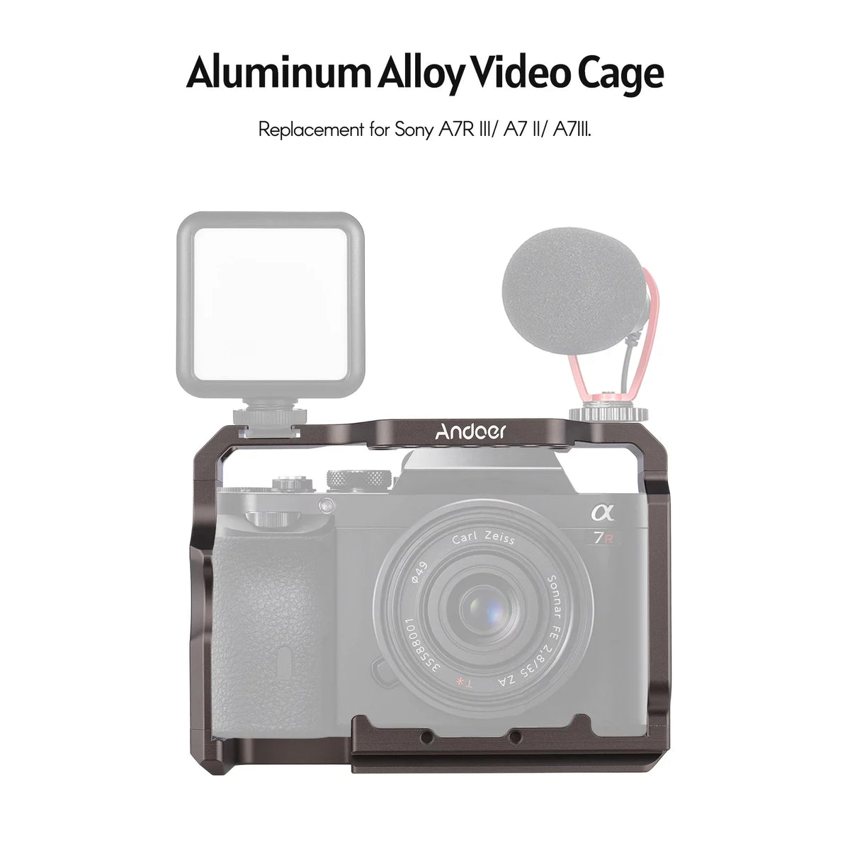 Walmeck Andoer Aluminum Alloy Cage Kit with Video Rig Handle Wooden Grip Replacement for Sony A7R III/ A7 II/ A7III
