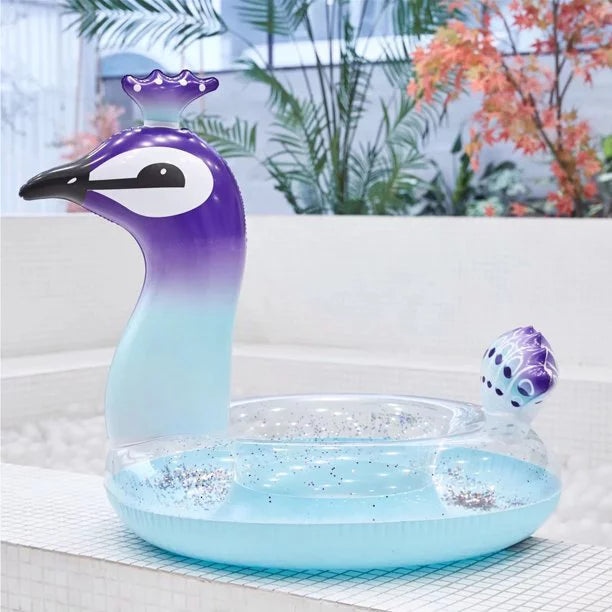 Alin Swimming Pool Toys Inflatable Glitter Pool Float Peacock Designed with Fast Valves Lounge Raft Decorative Water Game Summer Beach Party for Kids | 48 Centimeter