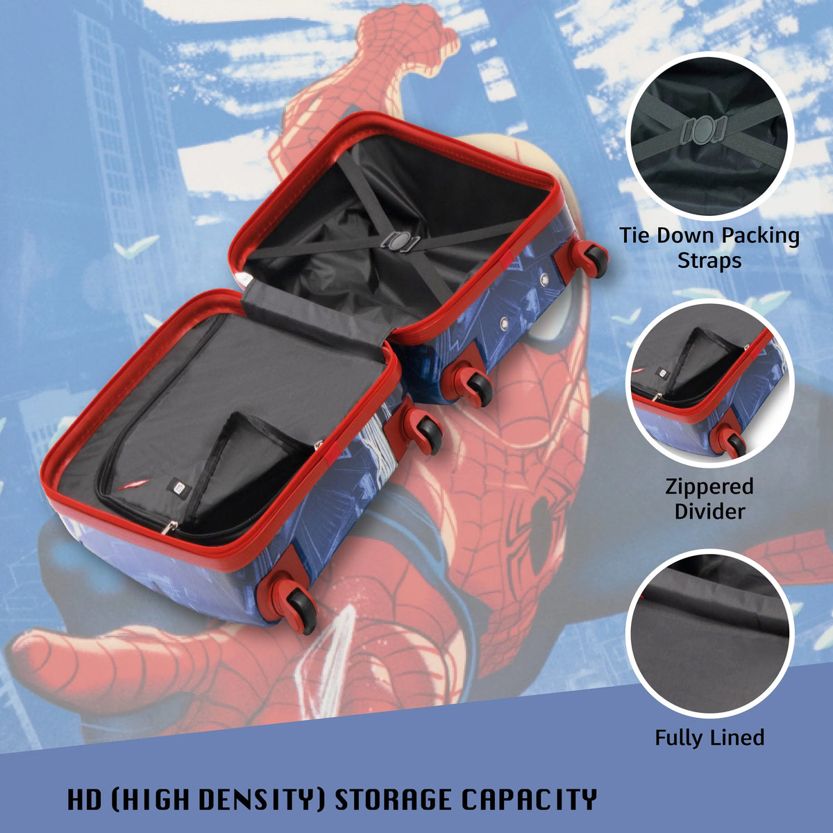 Marvel Spider-Man 21 Unit Kids Rolling Luggage, Hardshell Carry On Suitcase with Wheels, Blue