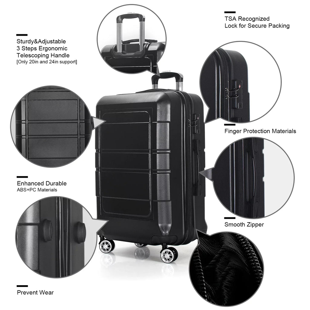 AEDILYS 3 Pcs Hardside Luggage Set, with TSA Lock and 20"/24"/28" Luggage Bags, Dark