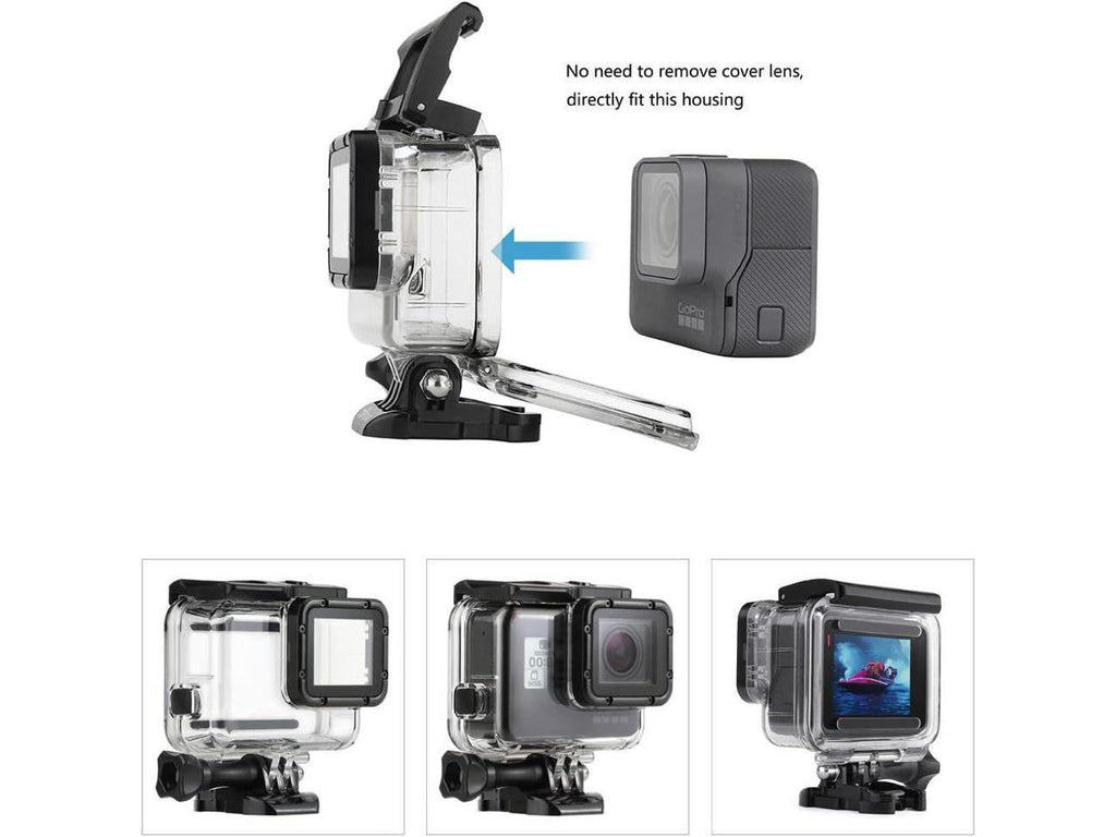 45m Underwater Waterproof Dive Housing Case with 3-Pack Dive Filters for GoPro Hero 5 6 7 Midnight Hero (2018) - Include Backdoor, Quick Release Buckle, Thumb Screw, Tripod Adapter, Lens Cap
