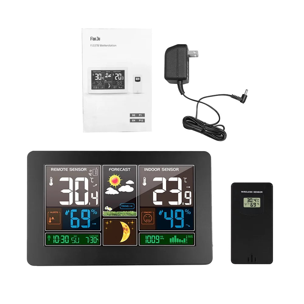 Wireless Weather Station Indoor Outdoor 3-in-1 Weather Thermometer Hygrometer Barometer USB Powered Room Temperature Monitor Battery Operated Humidity Meter Air Pressure Gauge with Sensor Fo