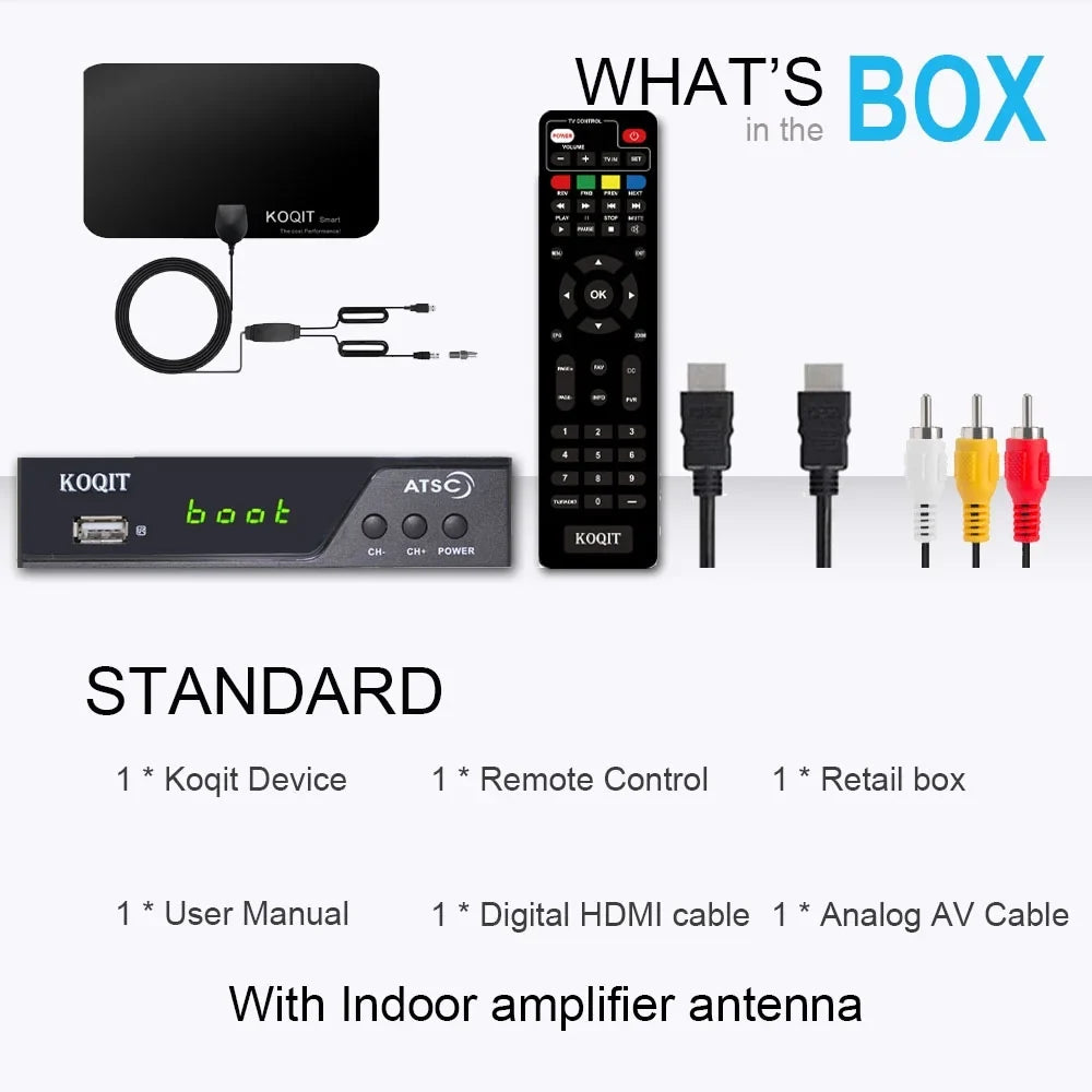 ATSC TV Tuner Digital Converter Box Recorders tv to USB, Multimedia Box, Digital Clock 12/24 Hours, OTA Analog to Digital, Coax to HDMI Set Top Box