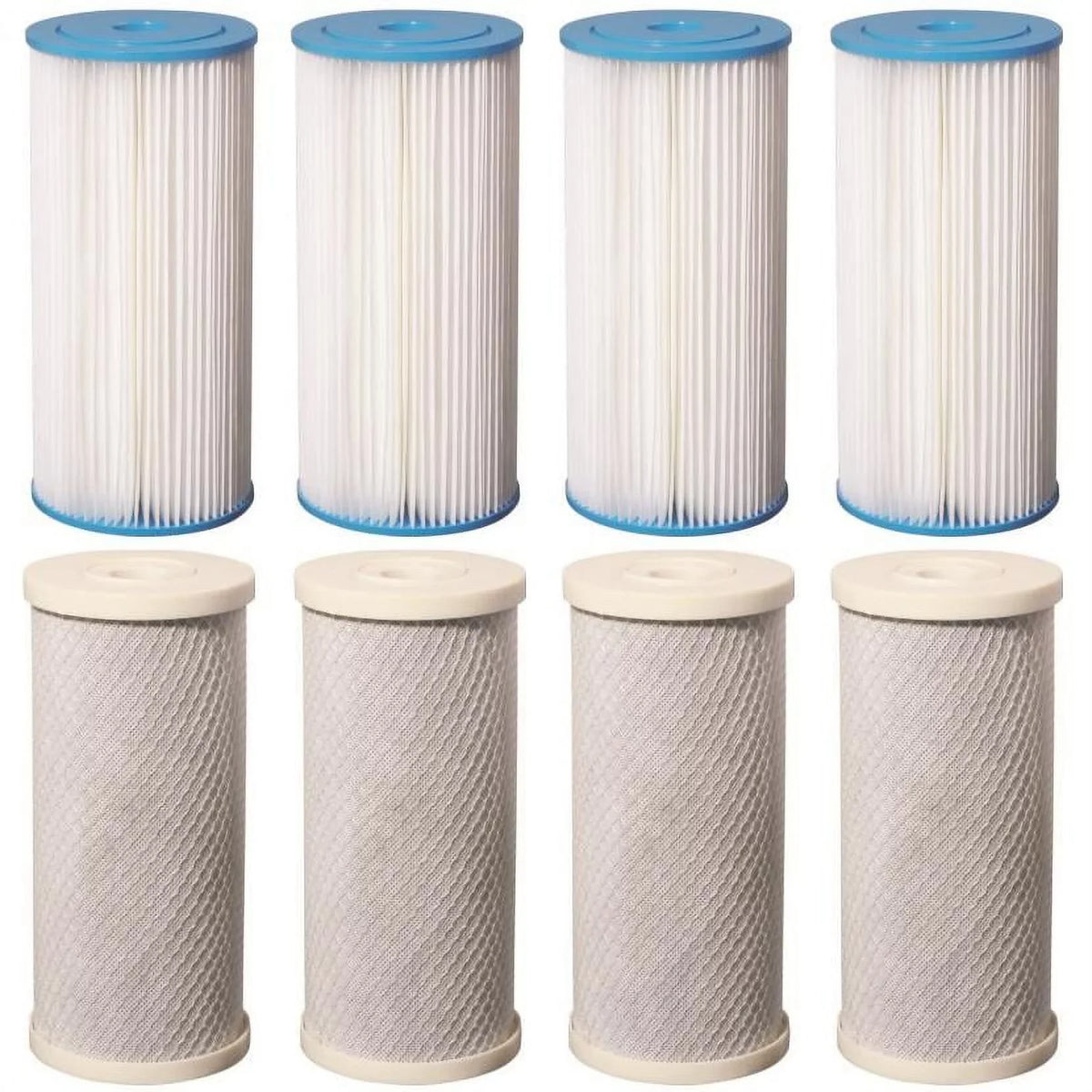 8 Big Blue CTO Carbon Block & Pleated Sediment 4.5" x 10" Replacement Filter Cartridges