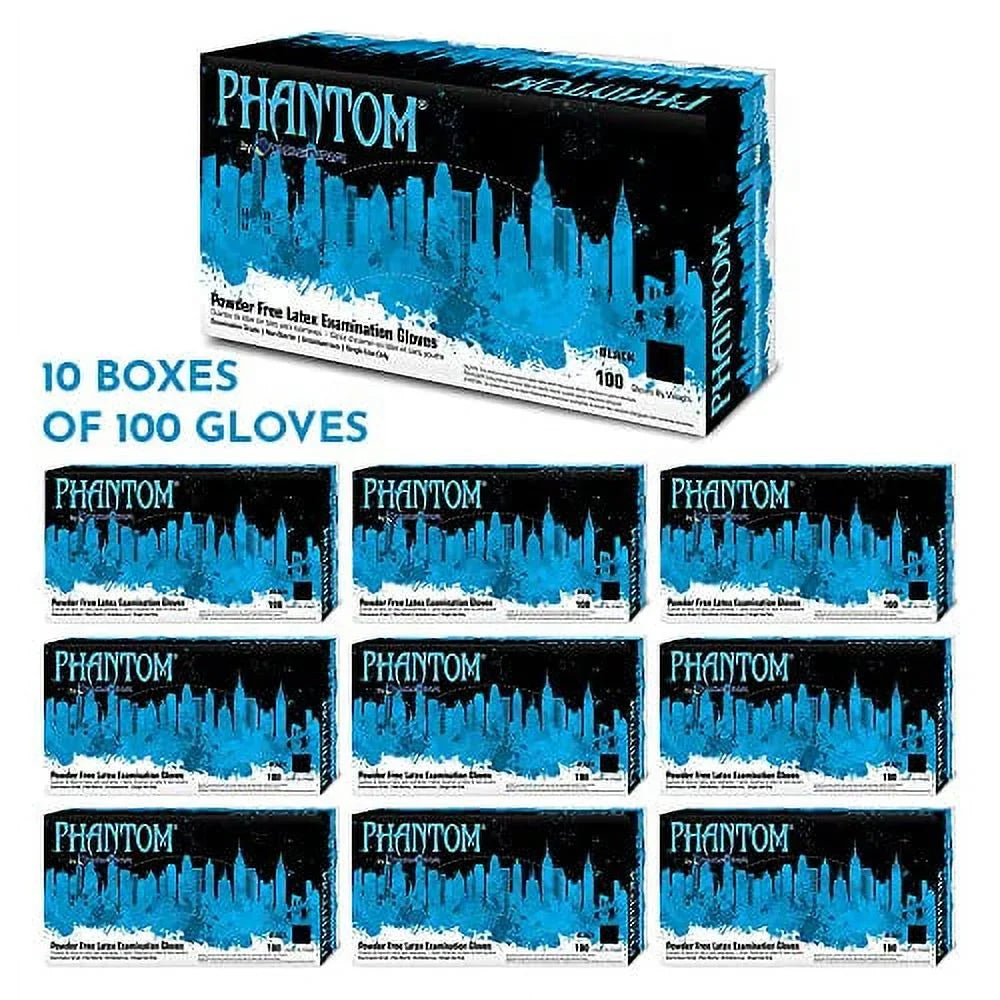 Adenna PHM916 Phantom 6 mil Latex Powder Free Exam Gloves Onyx Large) Box of 1000