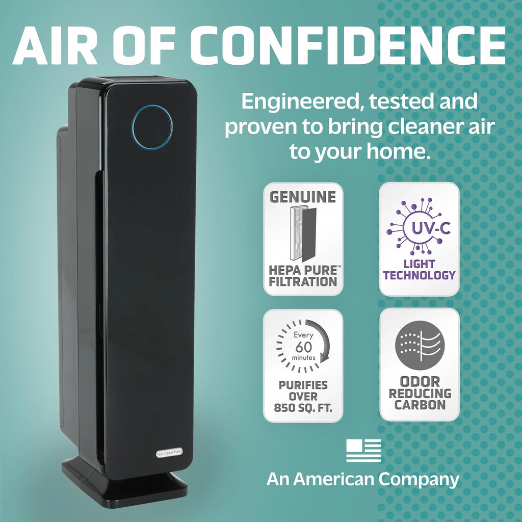 GermGuardian Air Purifier for Home, Large Rooms, H13 HEPA Filter, Removes Dust, Allergens, Smoke, Pollen, Odors, Mold, UV-C Light Helps Reduce Germs, 28 Inch Onyx AC5350B