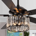 Parrot Uncle 52" Matte Midnight Wood 5-Blade Crystal Ceiling Fan with Remote