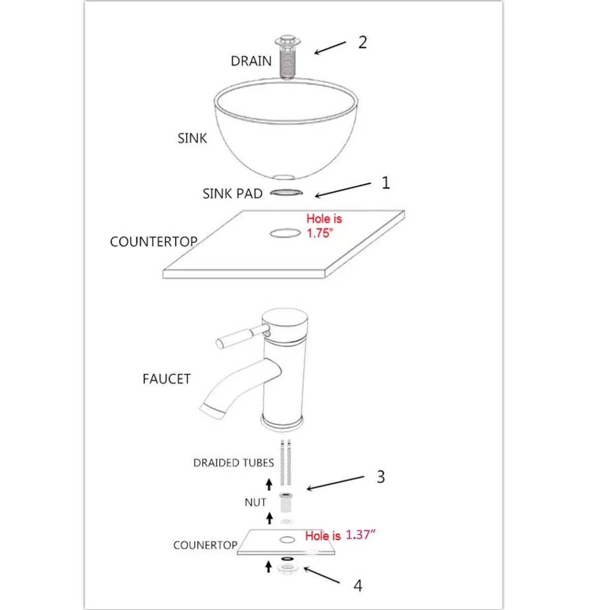 Wonline Artistic ORB Tempered Glass Vessel Sink Set, Wash Sink Come with Pop Up Drain Combo