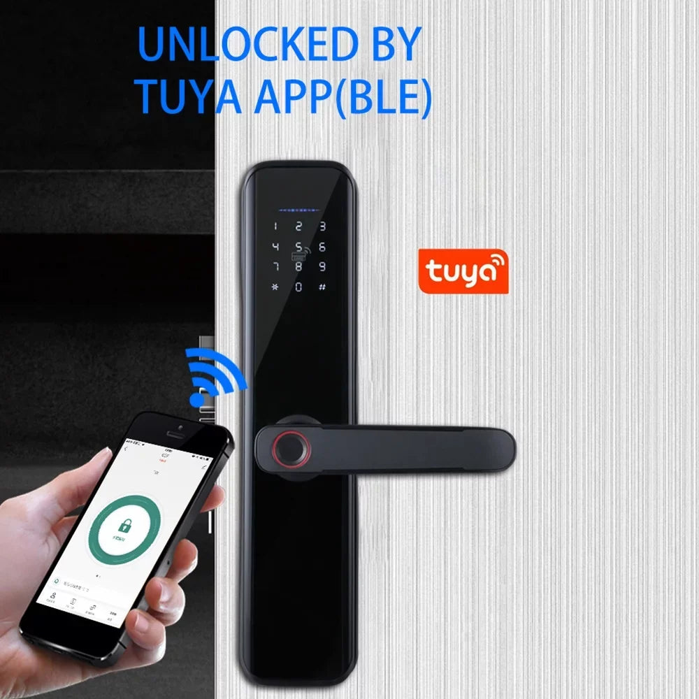 Carevas Smart Lock Fingerprint Lock Door Lock Keypad Door Lock with Handle Fingerprint Electronic Deadbolt Door Lock Smart Door Lock Compatible with APP
