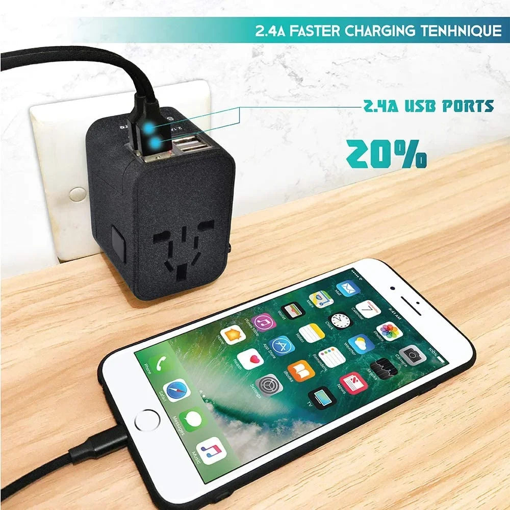 International Power Adapter for Travel Charcoal - 4 USB European Plug Adapter for 150+ Countries - for Europe UK America China Ireland Italy - Smart Charging 2.4A Travel Adapters by Sublimeware