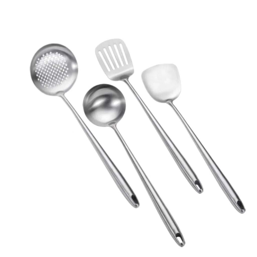 Stiwee 2024 Newest Sale Cooking Equipment Cooker Unit Wok Spatula And Ladle Skimmer Spoon Slotted Spatula 304 Stainless Steel Kitchen Utensils Set 4Pieces All Metal Extra Long Handle Cooking Tools