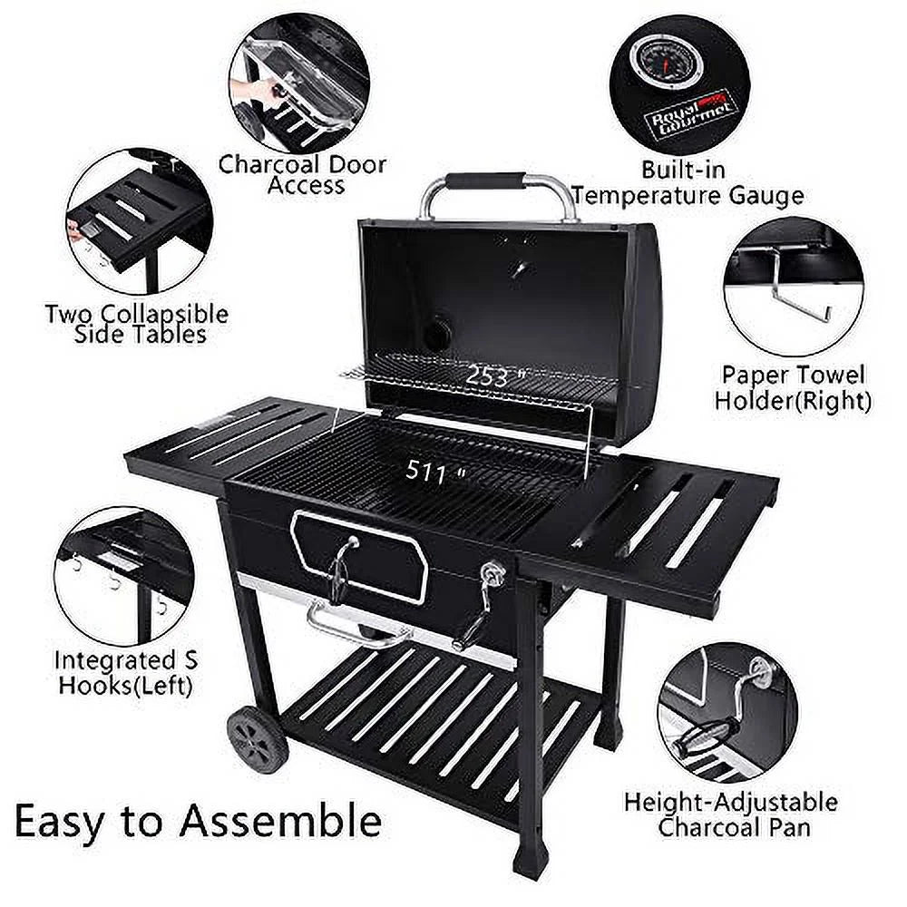 Royal Gourmet CD2030AN Centimeter Charcoal Grill, Deluxe BBQ Smoker Picnic Camping Patio Backyard Cooking, Onyx Large