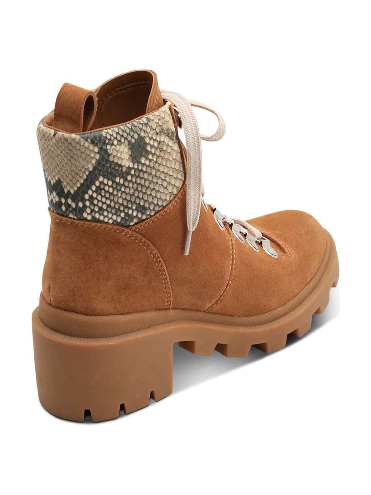 DOLCE VITA Womens Brown Snake 1" Platform Comfort Lug Sole Rubi Round Toe Block Heel Lace-Up Leather Hiking Boots 6