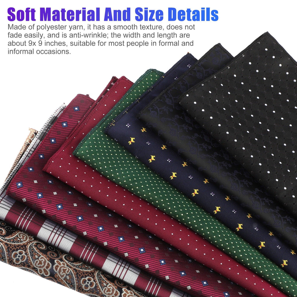 8PCS Men Silk Pocket Square Handkerchief Fashion Floral Dot Hanky Party Wedding