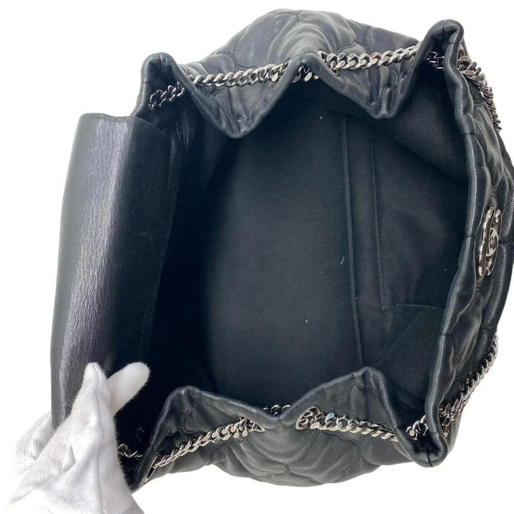 Pre-Owned CHANEL Bubble Quilt Chain Shoulder Coco Mark Handbag Charcoal Women's Z0005974 (Fair)